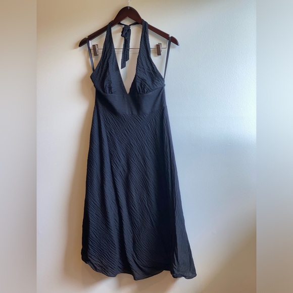 J. Crew Cotton Halter Fit and Flare Black Midi Dress Size 8 - Picture 2 of 6